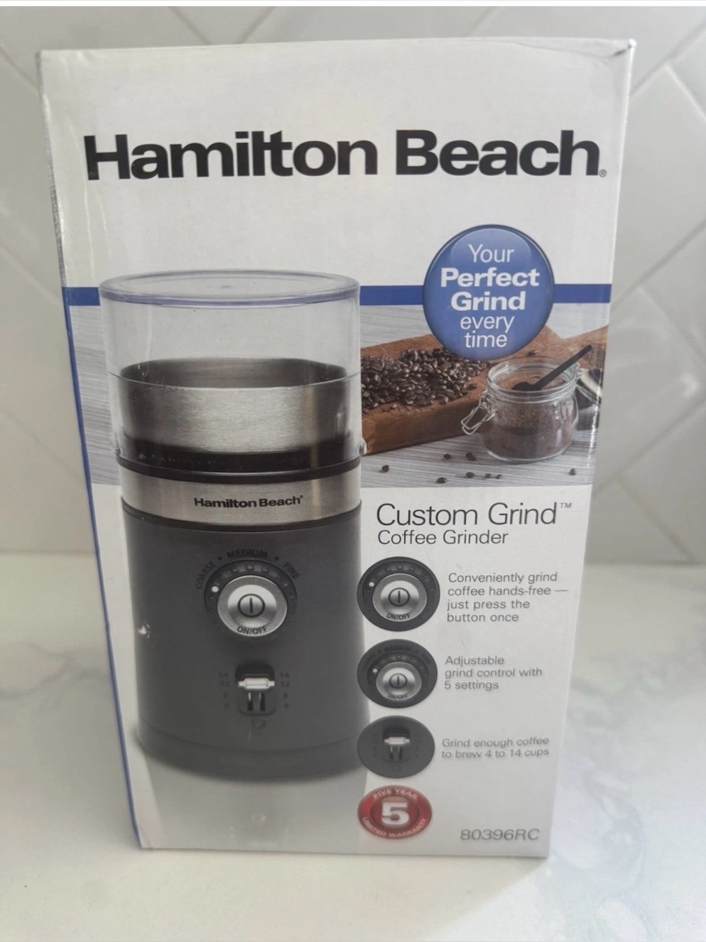 New Hamilton Beach 80396RC Custom Grind 14 Cup Electric Coffee Grinder